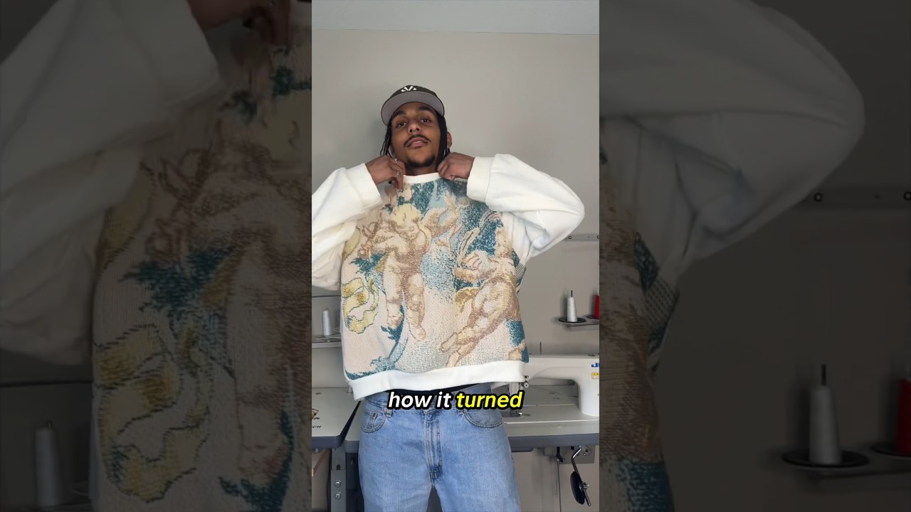 Let&rsquo;s make a crewneck from this blanket i thrifted #upcycling #diy #sewing #streetwear #fashion
