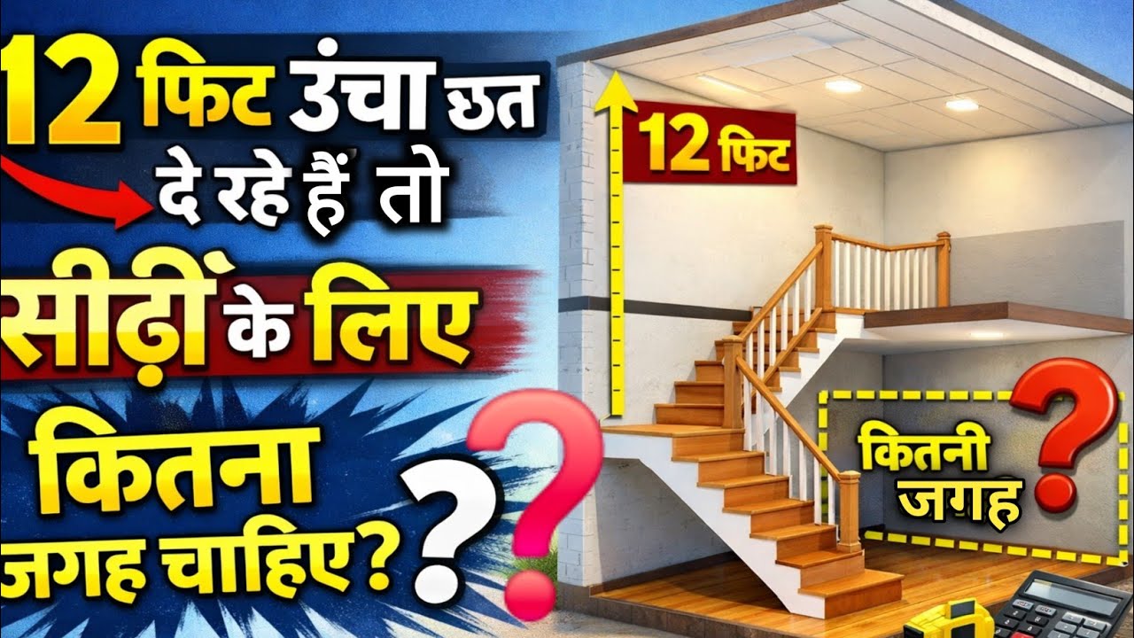 12 फिट ऊंचा छत दे रहे हैं तो सीढ़ी के लिए कितना जगह चाहिए? | Staircase Area For 12 Ft Height House.