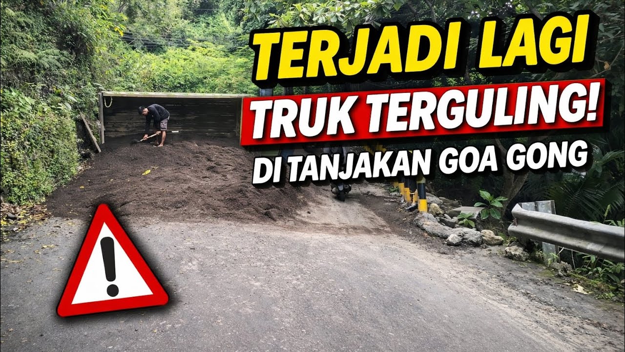 Terjadi Lagi! Truk Terguling di Tanjakan Goa Gong, Jimbaran Bali 