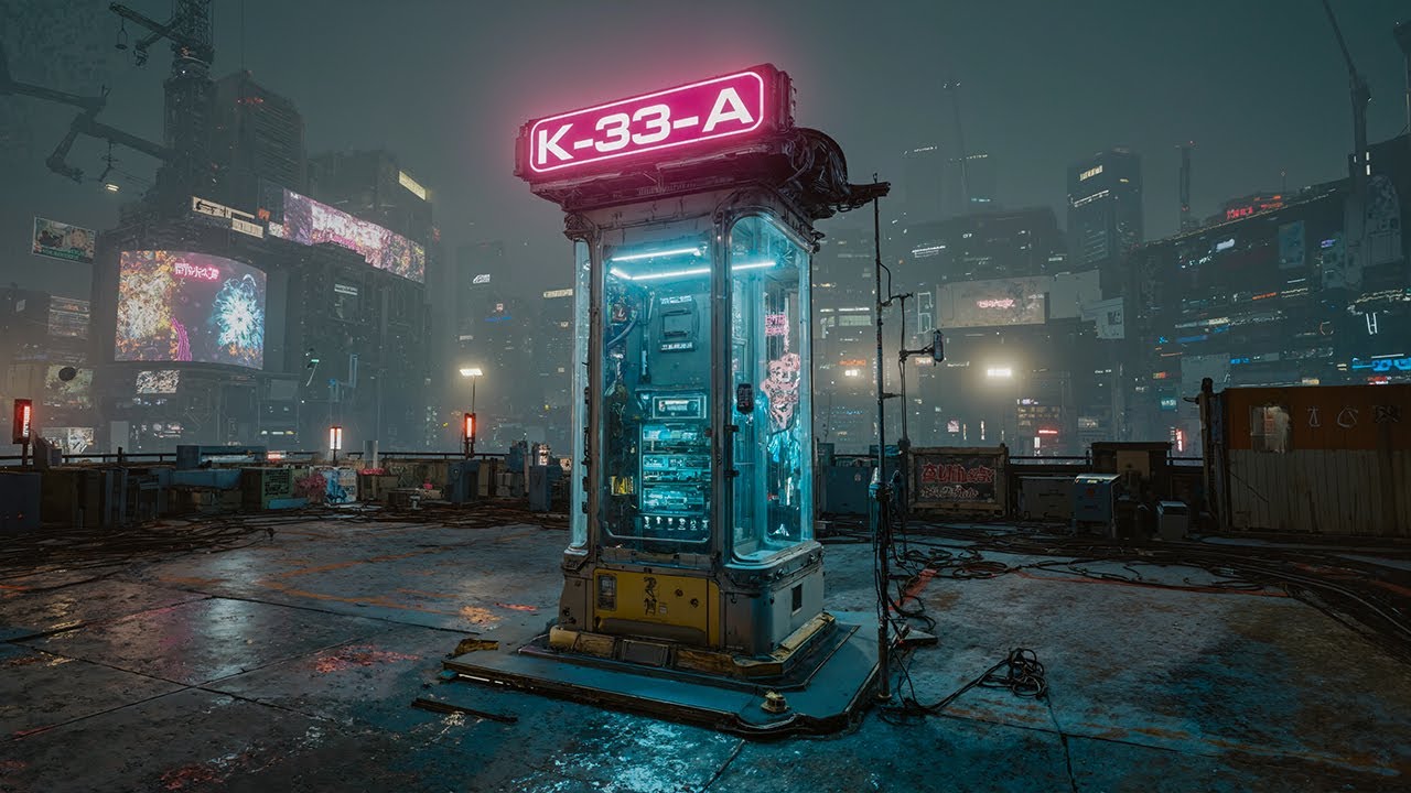 Cyberpunk Rooftop Machine | Neon Futuristic City Ambience | Sci-Fi Sounds for Sleep | 4K [K-33-A]