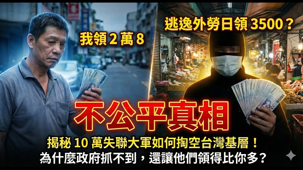 【不公平真相】我領 2 萬 8，逃逸外勞日領 3500？揭秘 10 萬失聯大軍如何掏空台灣基層！為什麼政府抓不到，還讓他們領得比你多？