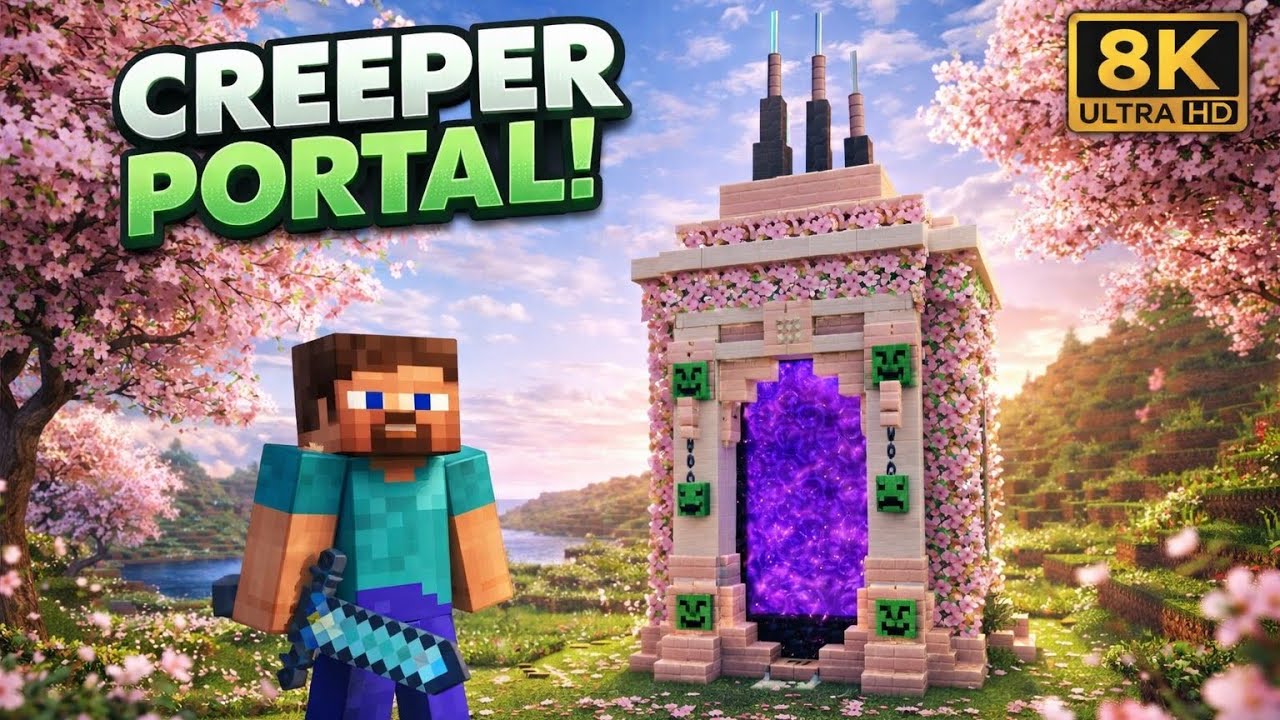 I Built an INSANE Cherry Blossom Creeper Portal 😱🌸 | Minecraft 8K Ultra HD