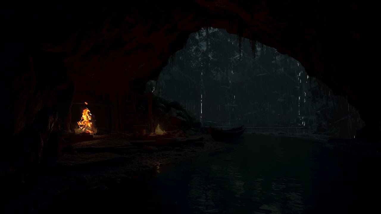 Storm Rain at Night Inside a Hidden Forest Cave | Heavy Rainfall & Distant Thunder Sounds