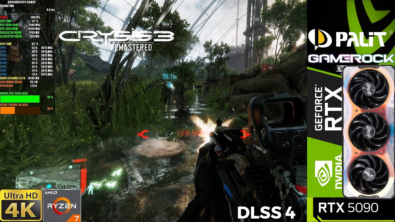 Crysis 3 Remastered, Very High Ray Tracing, DLSS 4 Mod 4K | RTX 5090 | 9800X3D 5.6GHz