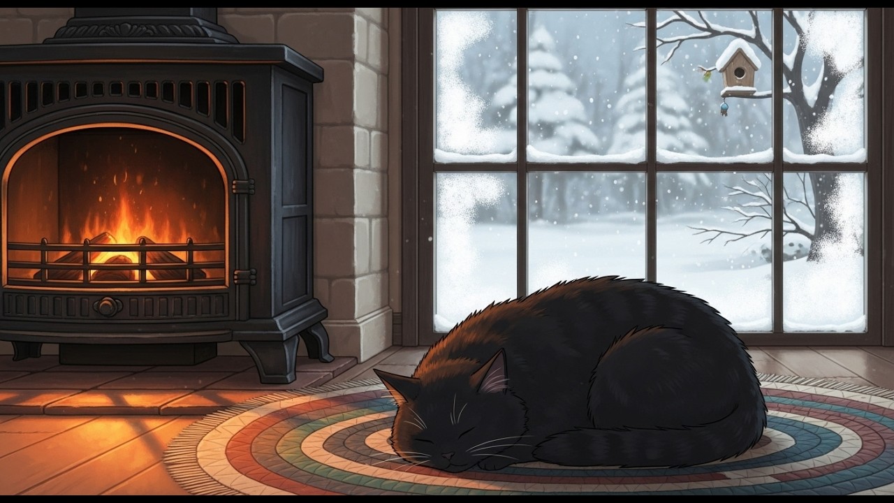 Peaceful Cozy Cabin Night 🔥 Fireplace Lofi Music for Deep Relax & Focus