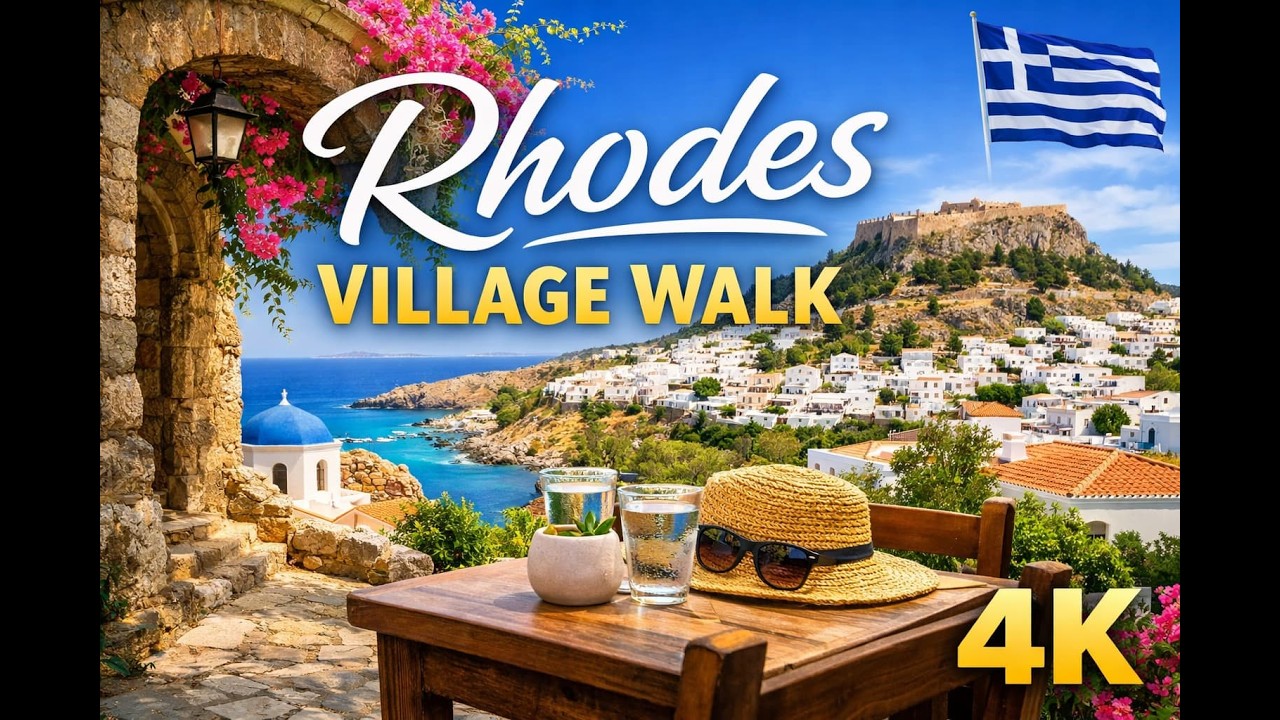 Rhodes 🇬🇷 - Walking Through Villages of Rhodes in 4K | Slow Travel Background Video