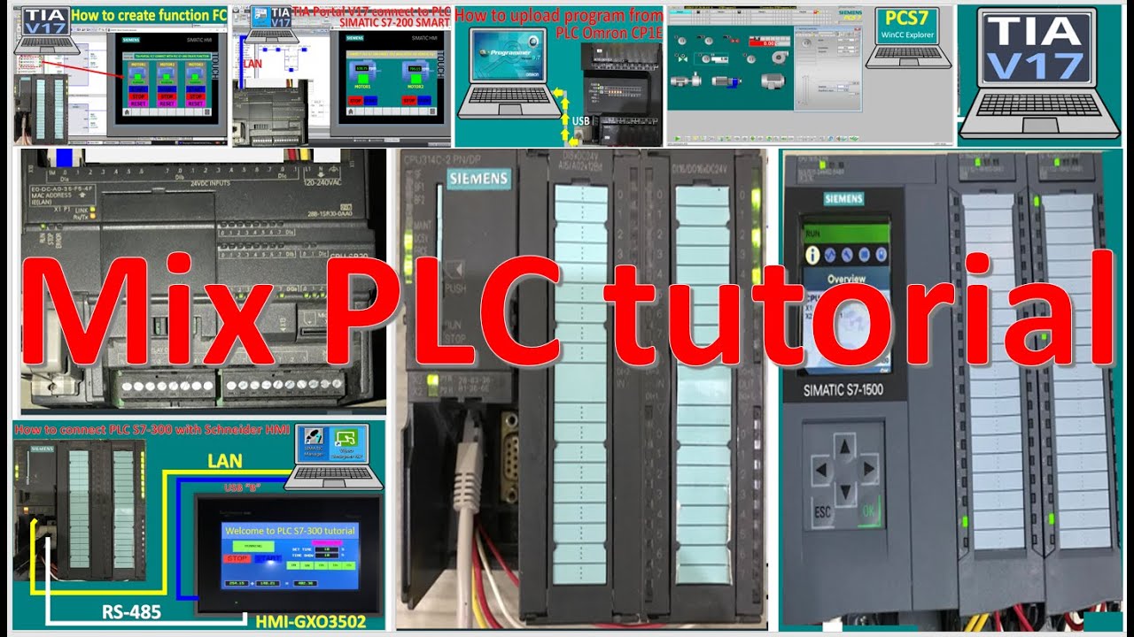 MIX PLCs S7-200 Smart, S7-300, S7-1500 and Schneider HMI tutorial in 8 hours full time