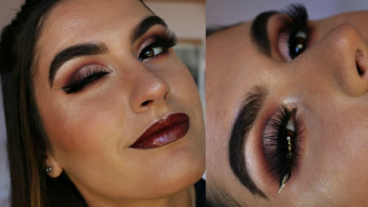 Rose Gold Smokey Eye + Bold Red Lip