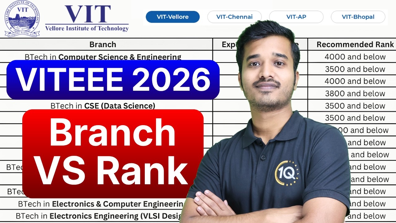 VITEEE 2026: Branch Vs Rank | Marks for VIT Vellore CSE | Category wise Rank for VIT Vellore Chennai