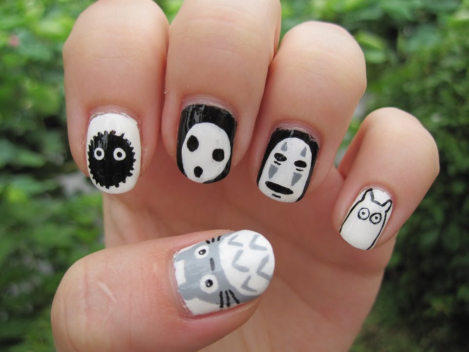 Hayao Miyazaki Studio Ghibli: Totoro, No-Face, Kodama and Soot sprite nail art