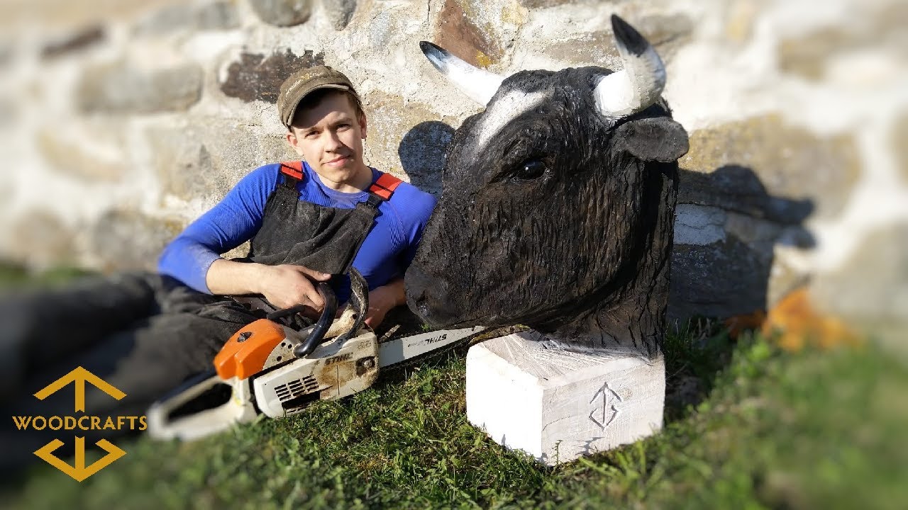Chainsaw Carving - A Life-Size Bull's Head