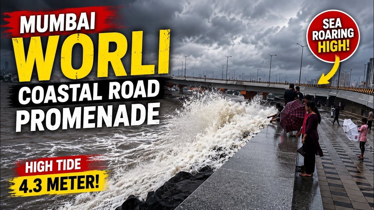 4.3 Meter High Tide at Worli Coastal Road Promenade 🌊 | Massive Waves Hit Mumbai | Monsoon 2026