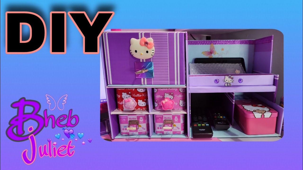 DIY CARDBOARD DESK ORGANIZER.HOW TO MAKE DESK ORGANIZER W/ CARDBOARD.CUTE HELLOKITTY DESK ORGANIZER.