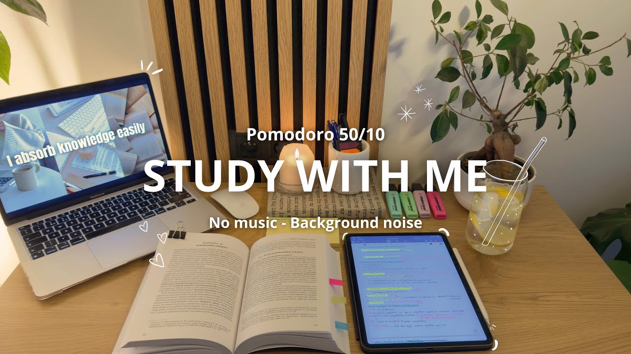 3 HOUR STUDY WITH ME / Pomodoro 50/10 / Background noise, Rain Sounds, No Music