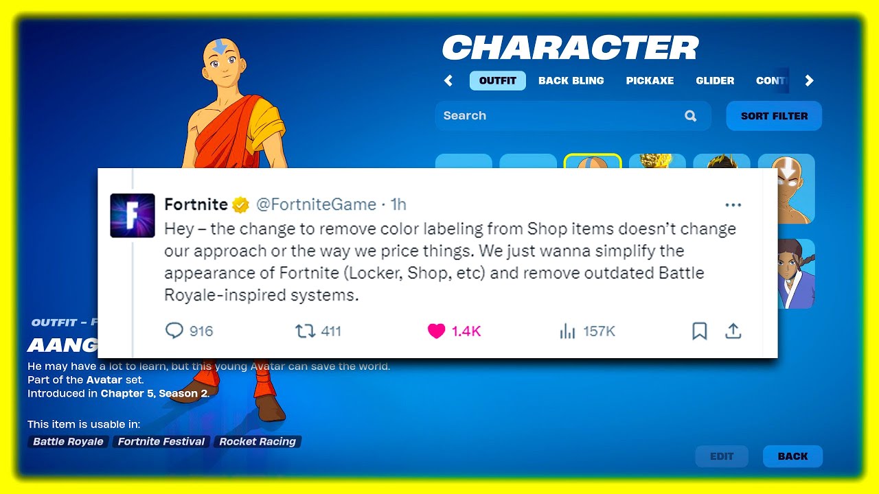 Fortnite реагирует на удаление редкости скинов.