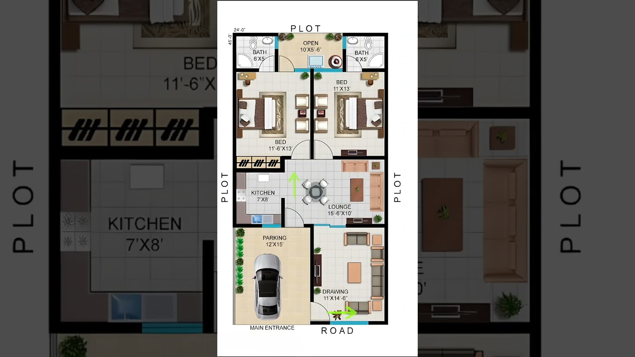 24 by 45 house plan | 1080 sqft floor plan | east facing house plan with vastu #shorts #floorplan