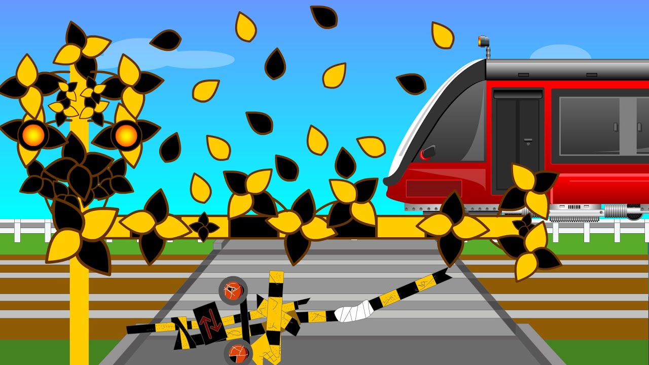 うまれかわるふみきりVarious Railroad Crossing and train animation. 踏切　踏み切り　電車　でんしゃ　ふみきり　アニメ　アニメーション　列車　れっしゃ