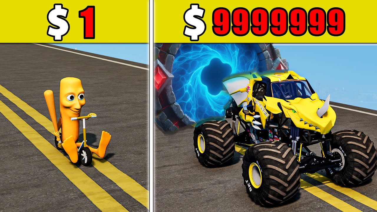 $1 vs $1,000,000丨Cars VS Stairs VS Roller Coaster Bridge VS SpeedBumps #79 - BeamNG.Drive Challenge