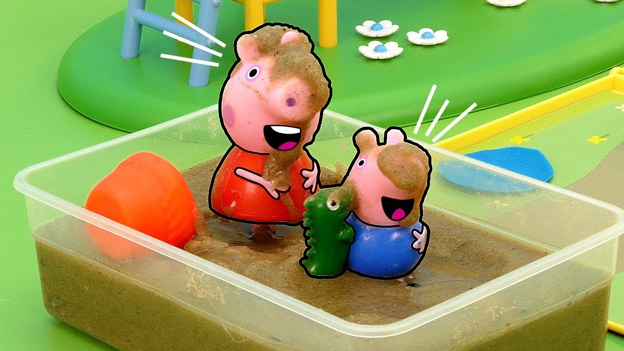 Игрушки прыгают по лужам