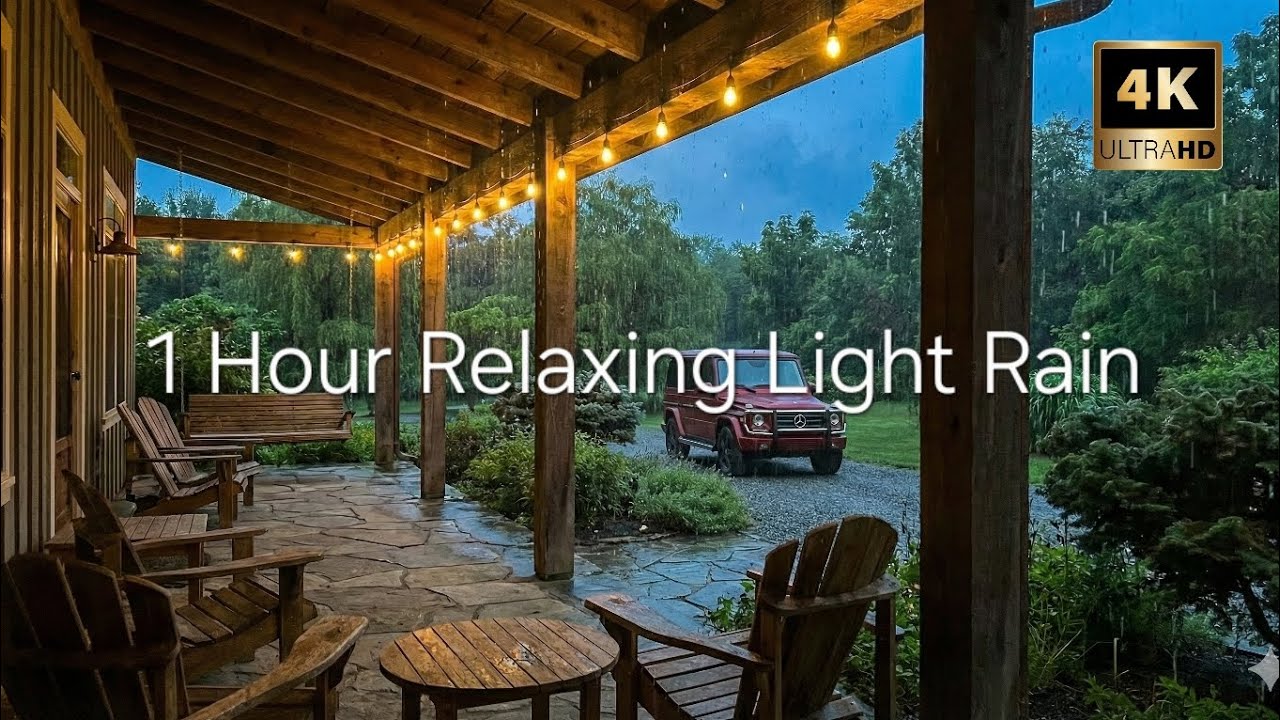 Rain Sounds for Sleep, Study & Relaxation, Meditation | Cozy Cabin Porch Ambience (1 Hour 4K)
