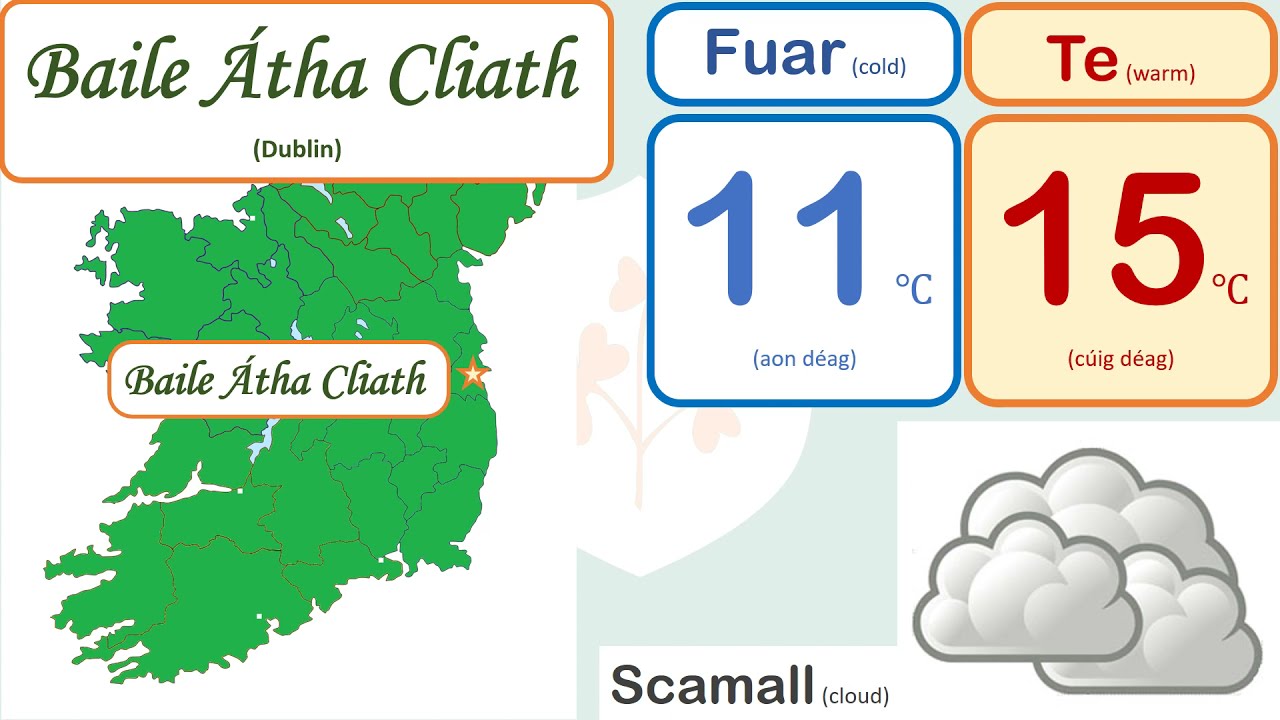 Weather forecast in Irish laguage | &Eacute;ire | Gaeilge | An Aimsir | Ireland | 12-September-2021