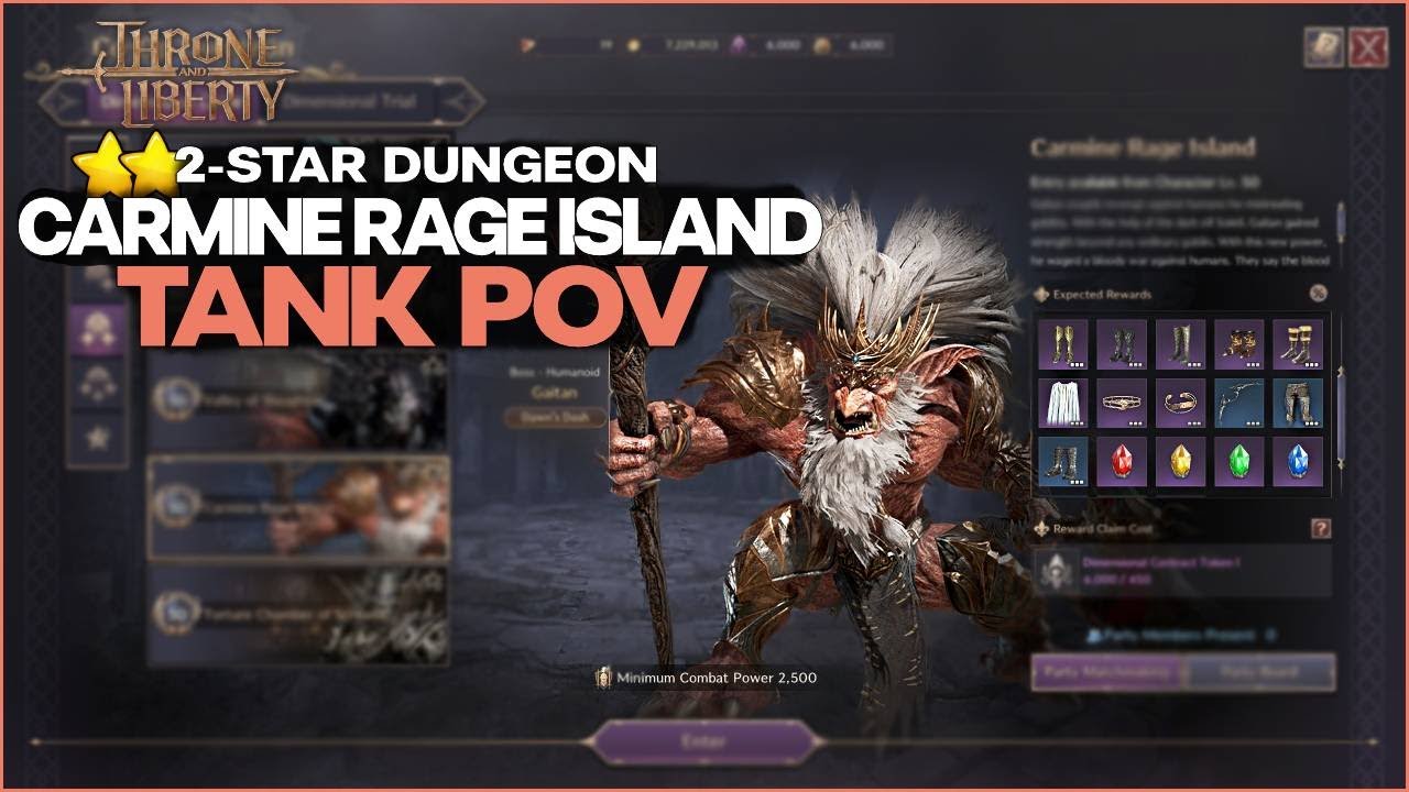 [TL] Carmine Rage Island Tank PoV - New 2 Star Dungeon | THRONE & LIBERTY