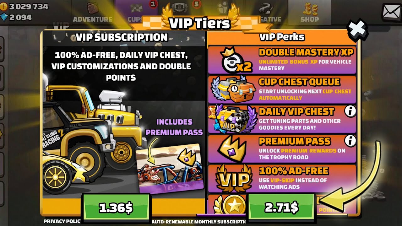 😱 BUYING MEGA VIP !! IN - Hill Climb Racing 2
