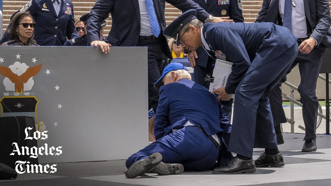 Biden trips and falls on stage after making speech at Air Force graduation