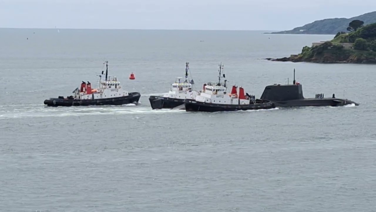 Submarine passing the front of the Liner Lookout on its way to Devonport Dockyard 