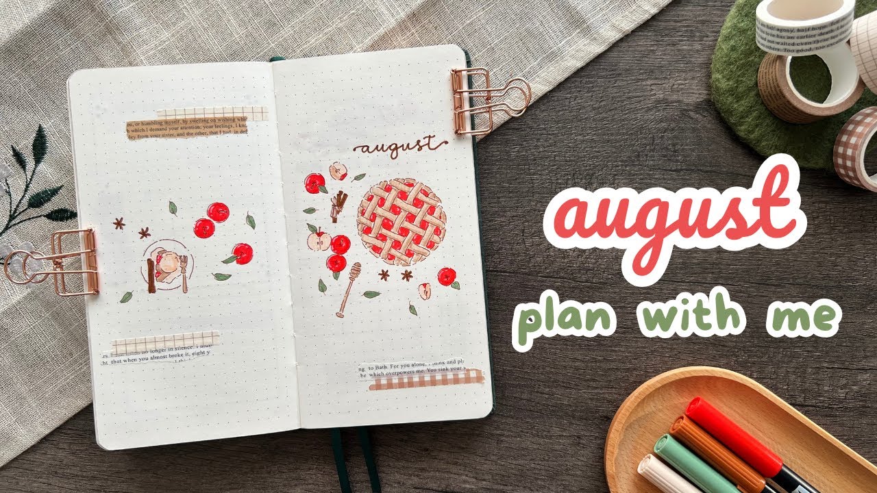 PLAN WITH ME | August 2025 Bullet Journal Setup | Travel Journal | Cottage Core | Apple Pie Theme 🍎🥧