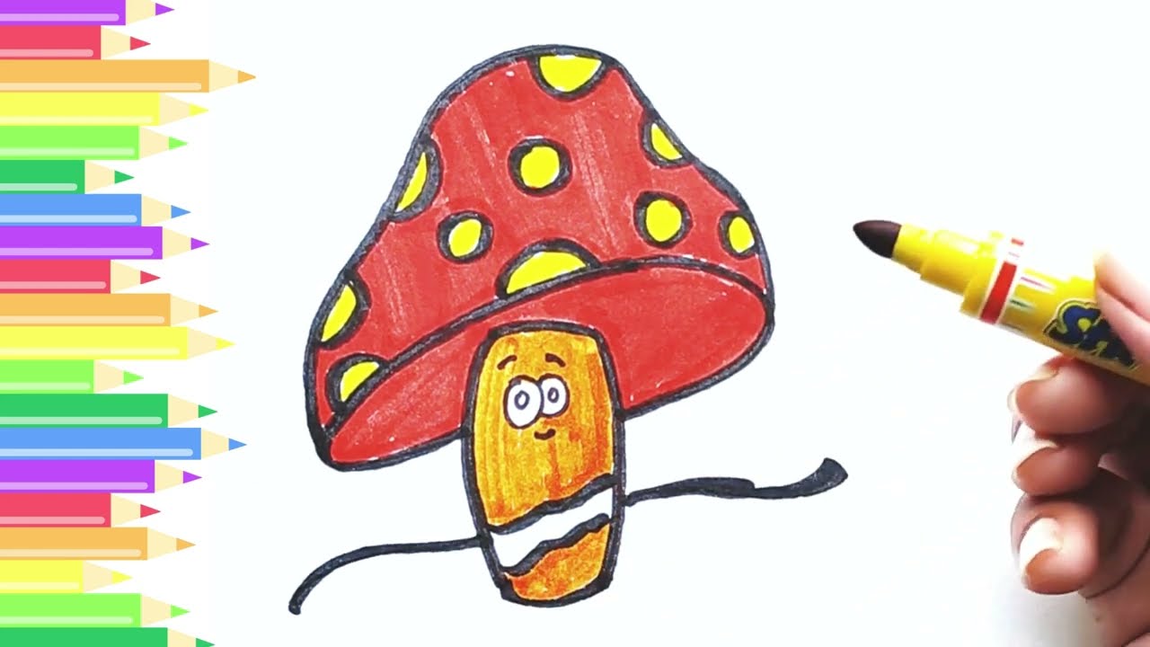Learn to draw a Mushroom for Kids | Easy step by step mushroom drawing