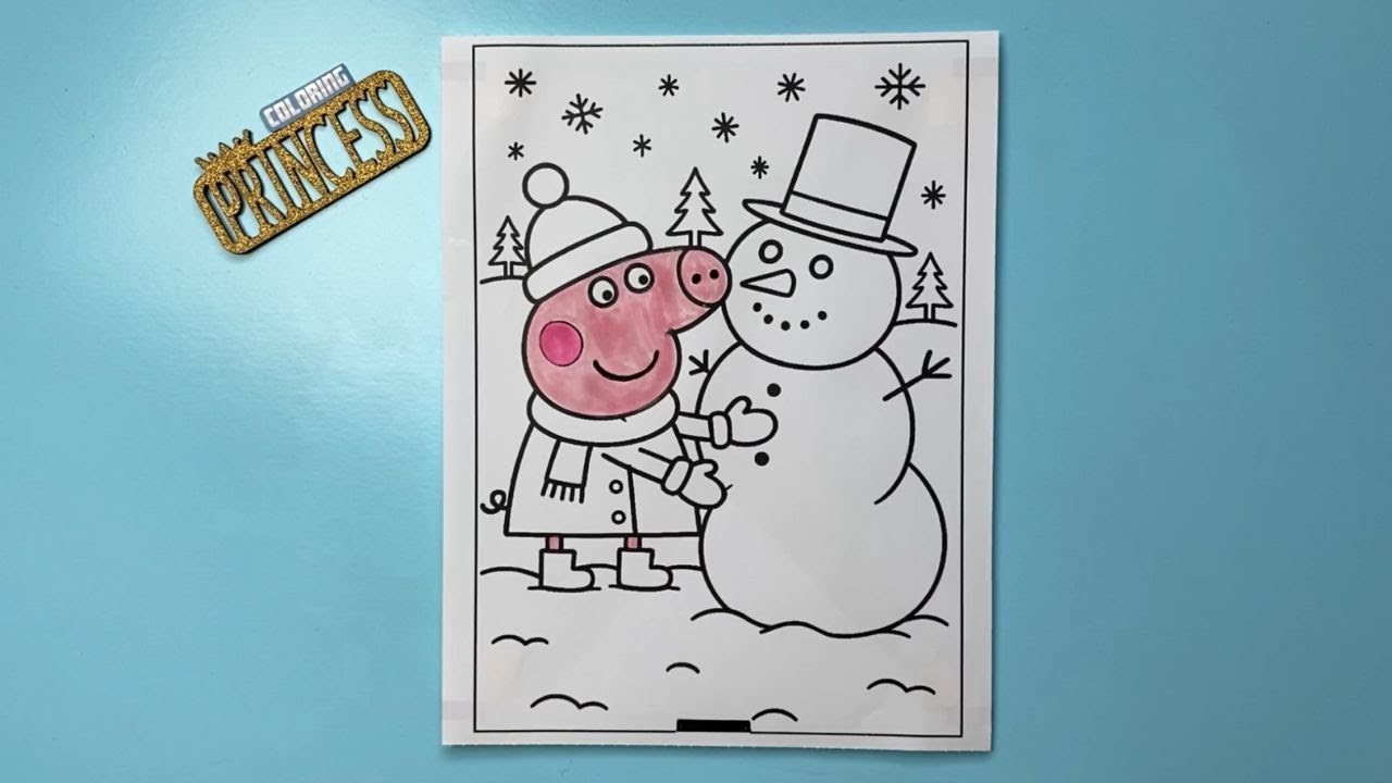 Peppa Pig Building A Snowman / Coloring Peppa With Markers / Speed Coloring Time Lapse