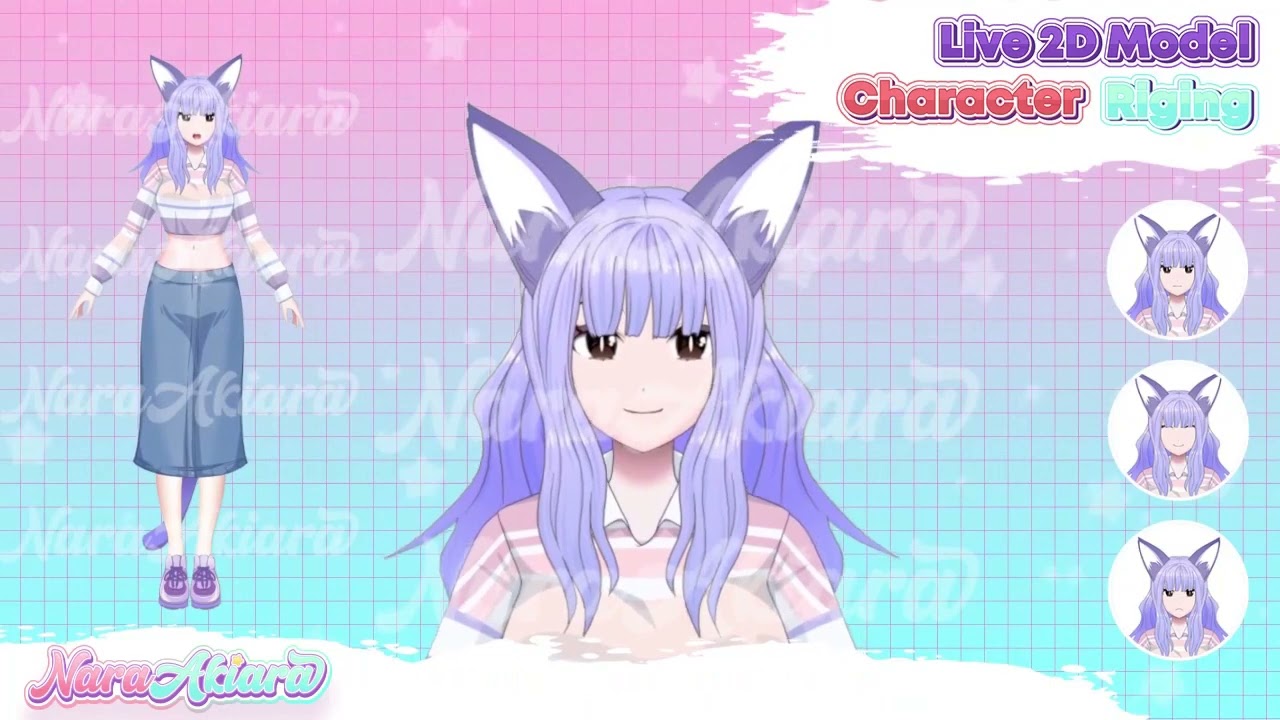 Kawaii Anime Girl Vtuber Model Blue Hair Cat Girl for Streamers, Virtual Reality
