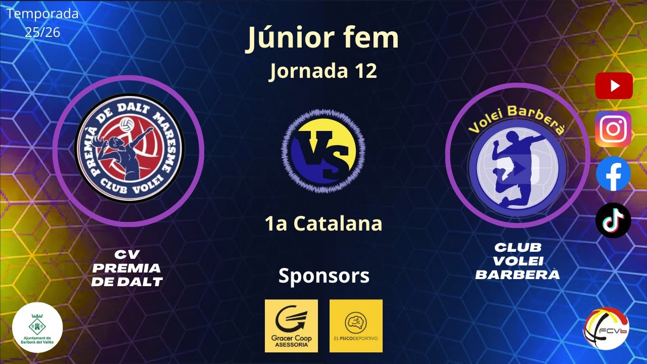 Cv Premià De Mar Assis vs Cv Barberà, Junior femení, J12 , 17/01/26, 1a catalana, #Aymibarberà!!