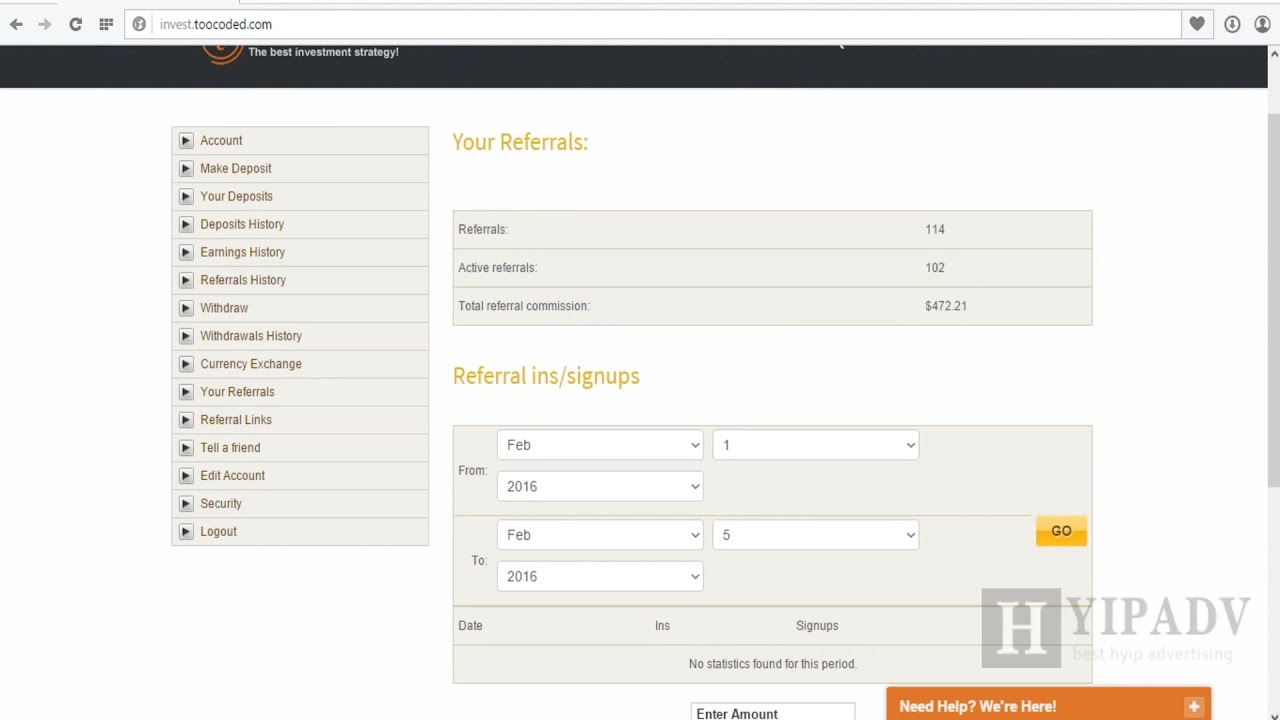 Hyip monitor result for invest.toocoded.com - hyipadv.net