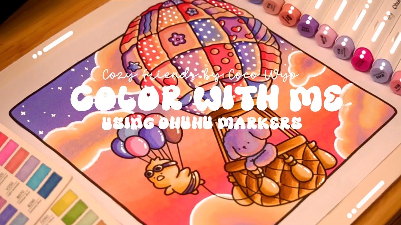 Color with me (ASMR) 🎈💕 'Cozy Friends' by Coco Wyo ✨ Using Ohuhu markers 🌱✏️ #adultcoloring #asmr
