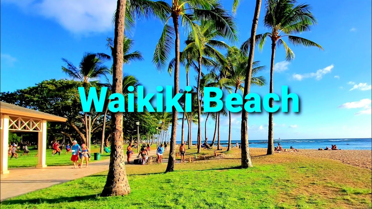 Hawaii | Waikiki Beach |  Tourists Enjoying the Beach |  Walking Tour of the Beach