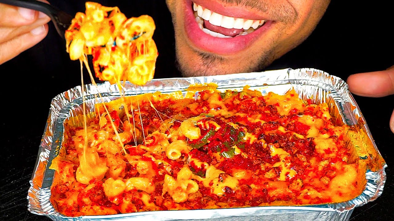ASMR SPICY CHEESY MAC N CHEESE HOT CHEETOS EATING SOUNDS MUKBANG TALKING REVIEW JERRY