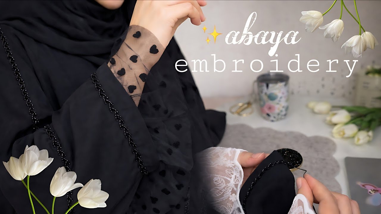 Abaya embroidery 🩶| simple beads embroidery design | beadwork  