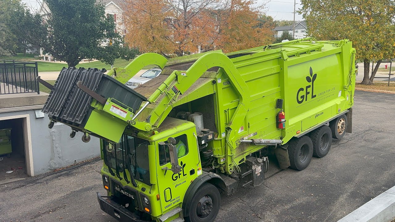 GFL Mack MRU Heil front loader garbage truck on commercial trash 