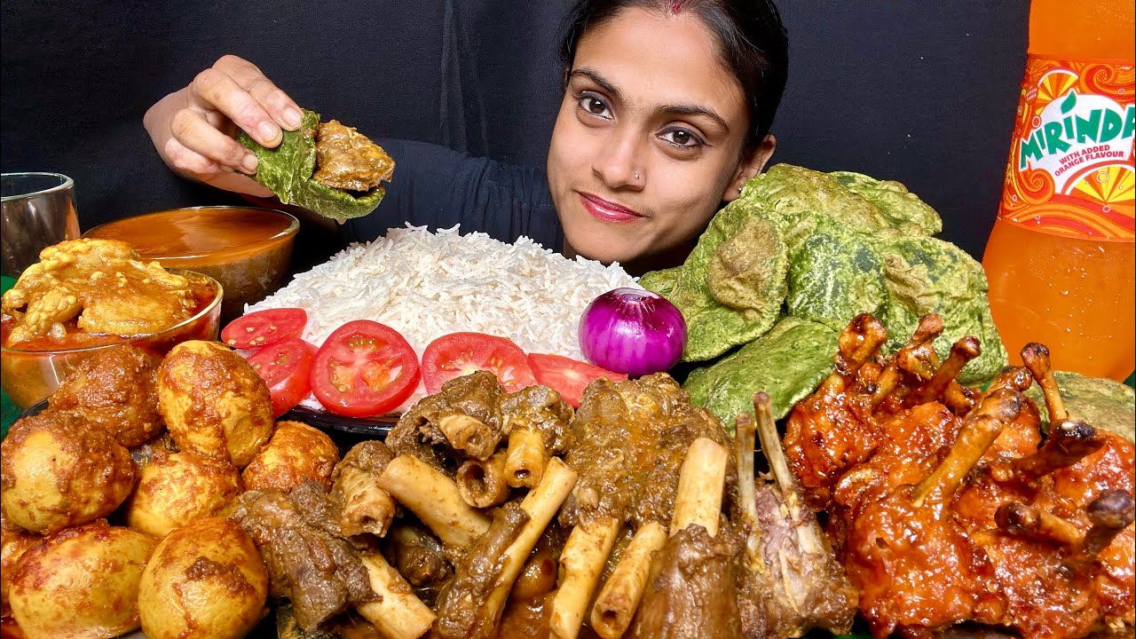 Mutton Curry Chicken Lollipop Mutton Fat Curry Egg Curry Palak Puri Basmati Rice Mirinda Eating