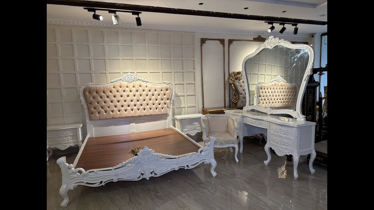 Rosewood  Bedroom Set | white pearl finish | Haq Bahoo Furniture Chiniot