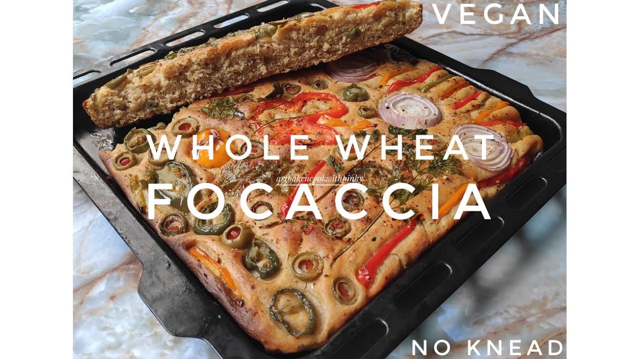 Whole Wheat Focaccia Bread| No Knead|Vegan| 100% Whole Wheat Focaccia bread