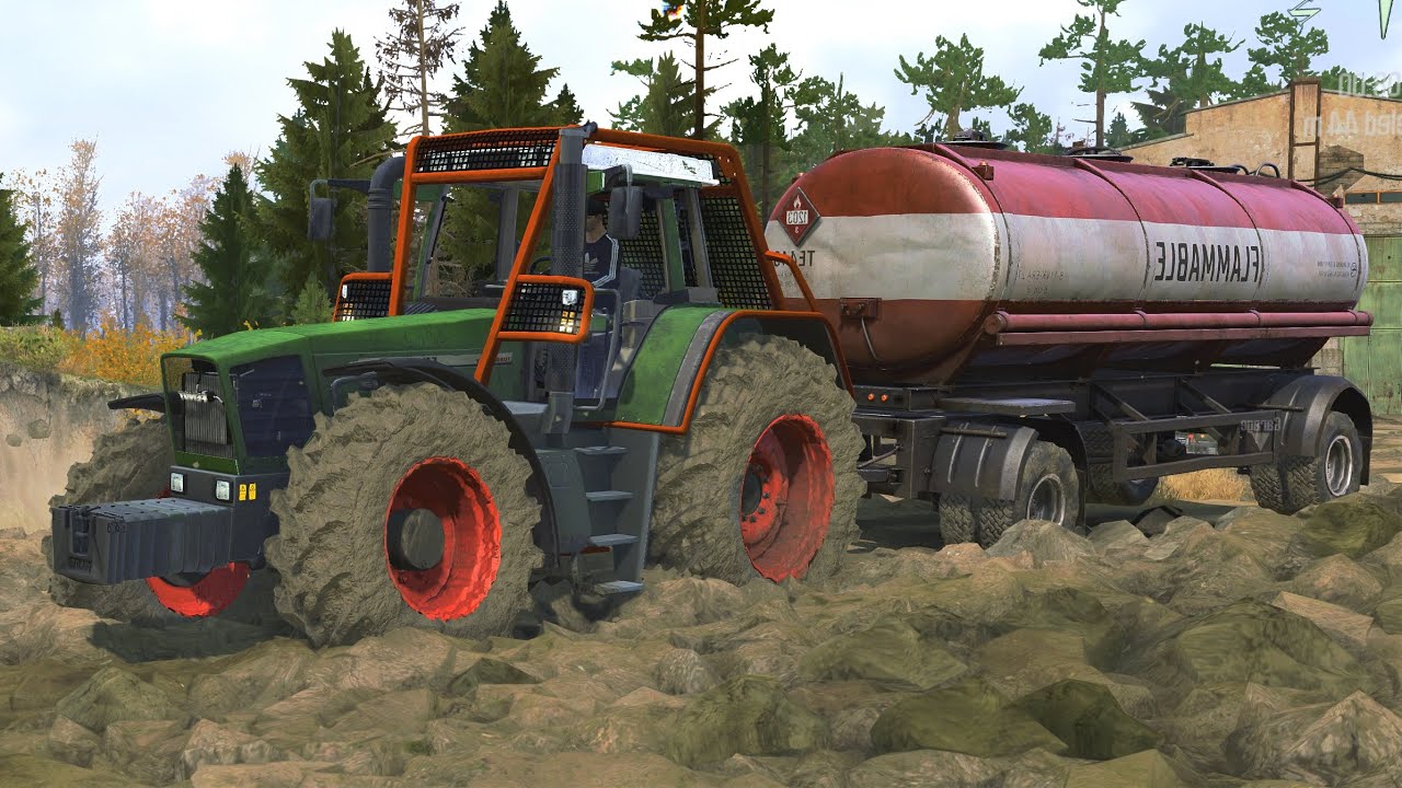 Spintires MudRunner - Fendt Favorit 824 Turboshift Tractor - Driving Offroad Transport Oil Tanker