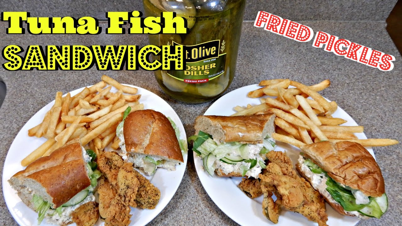 Tuna Fish Sub Served With Fried Pickles