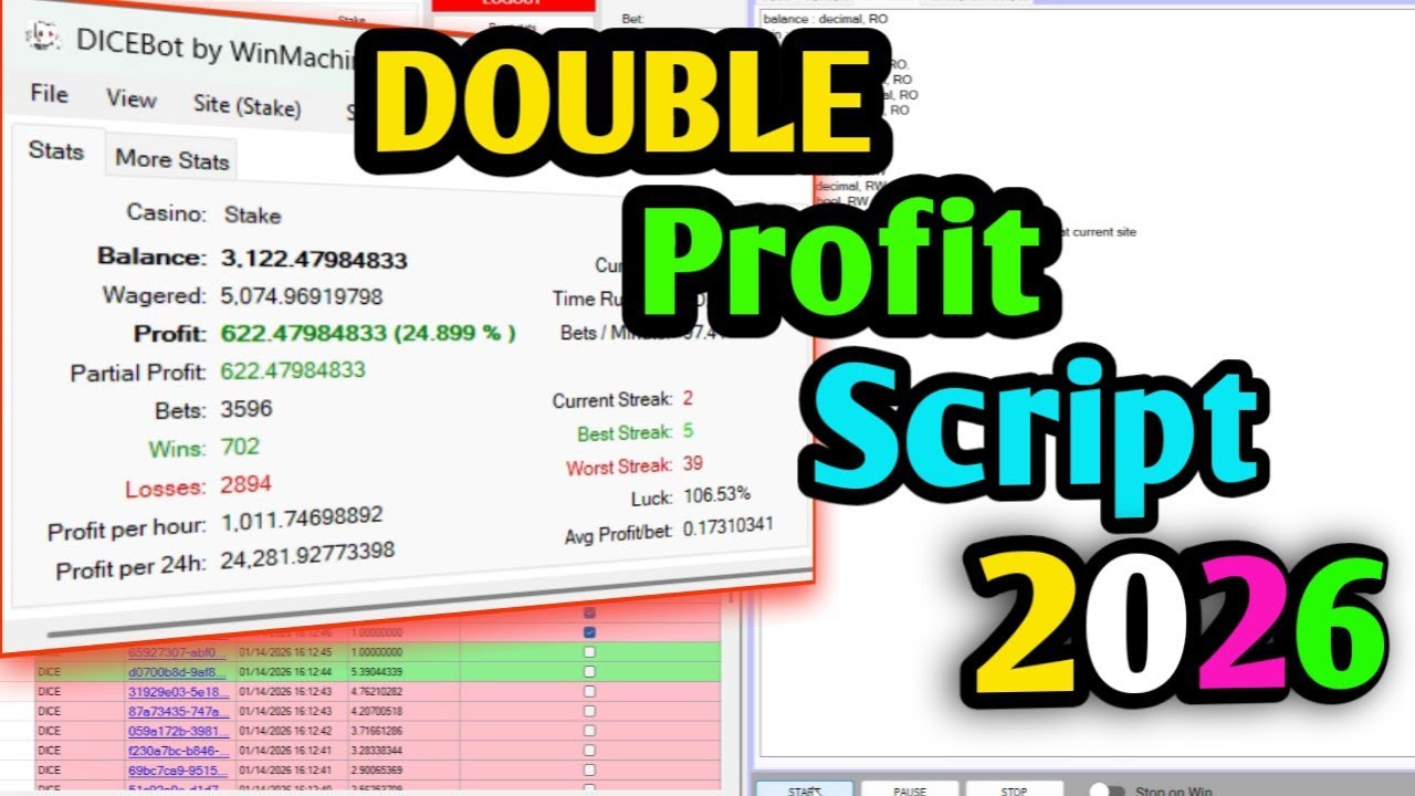 Stake dice Strategy | Stake Dice 2026|Stake new Strategy $1000 profit |Dicebotscript |Stakedice