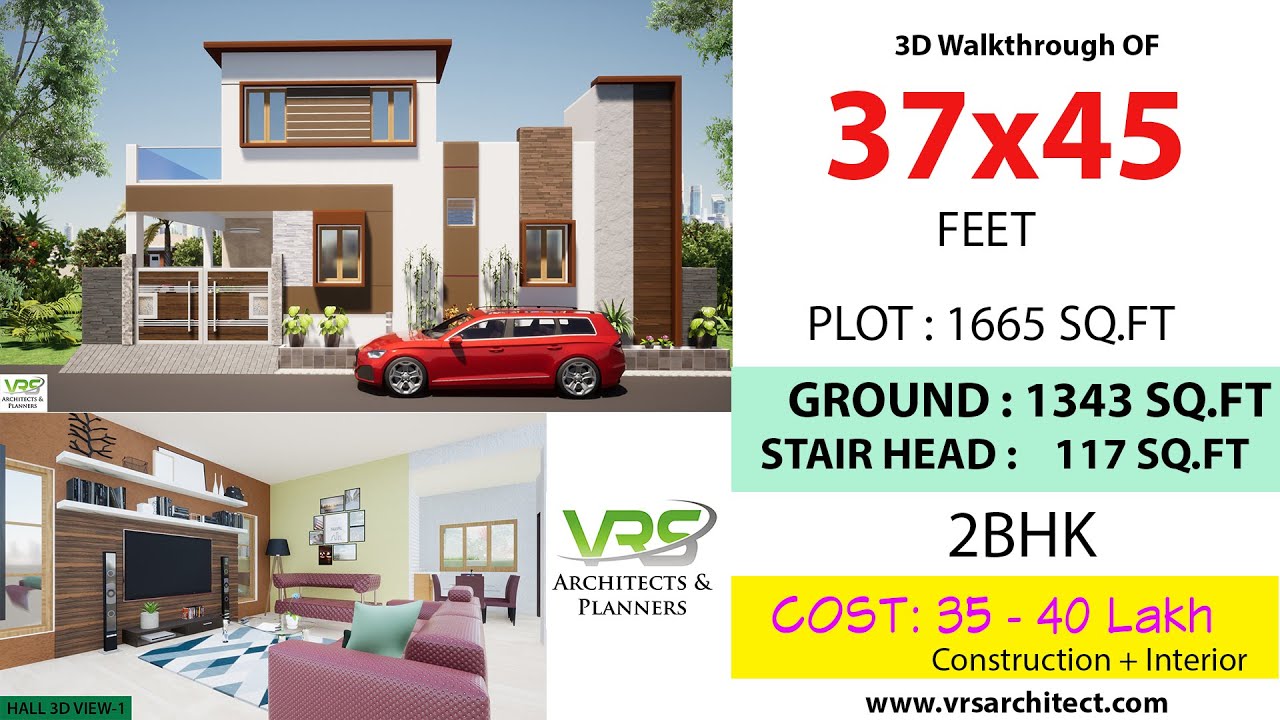 37x45 House Design 3D | 1665 Sqft | North Facing I 2 BHK | Modern Design | Interior Design | 11x13 M