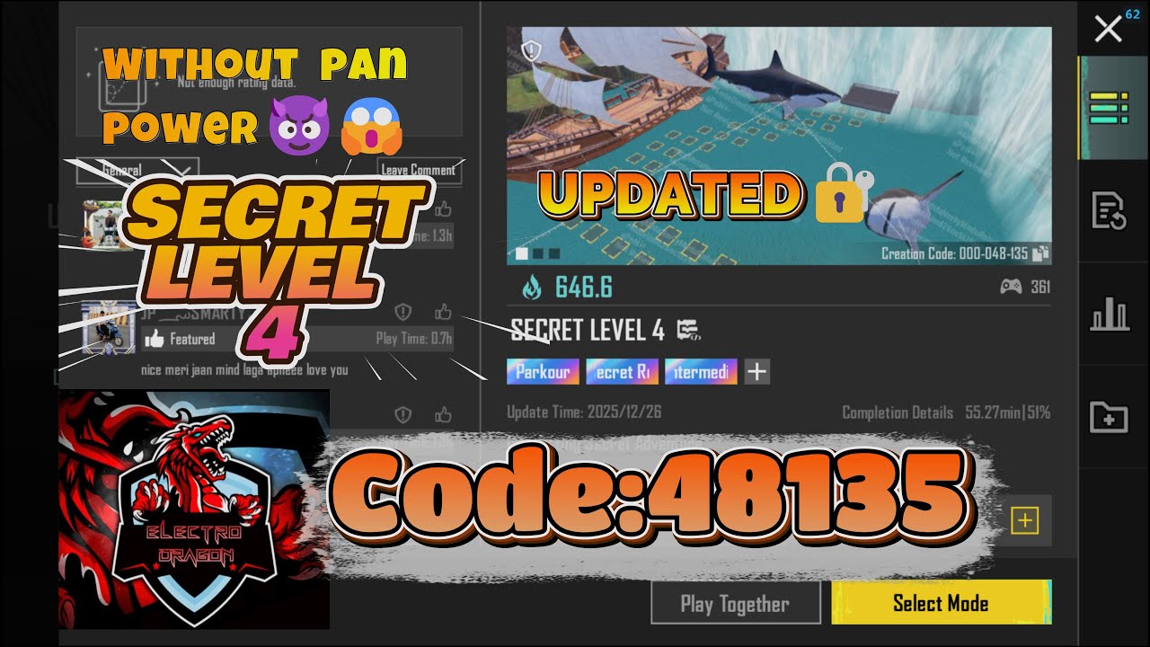 BGMI SECRET LEVEL 4 UPDATED 🔐😱 | NO PAN POWER ❌ | WOW Mode Parkour Code 48135 | Full Solve 🔥