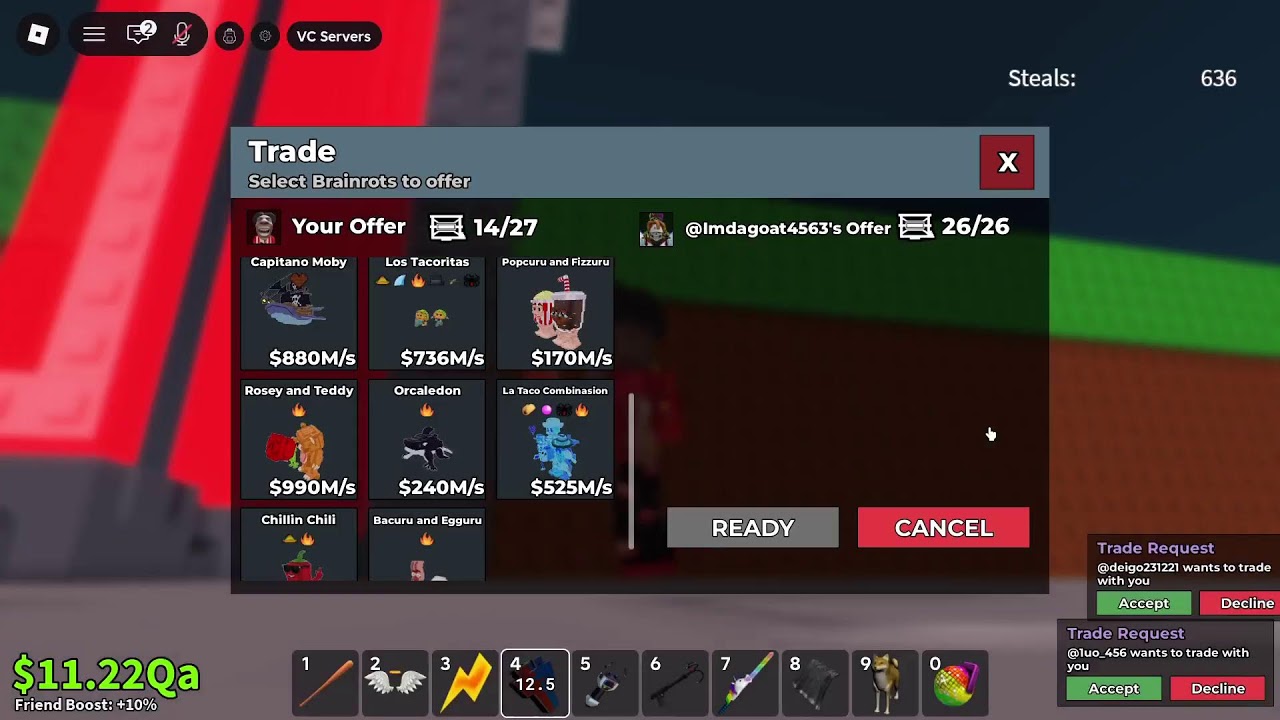 trades and pvp IN STEAL A BRAINROT