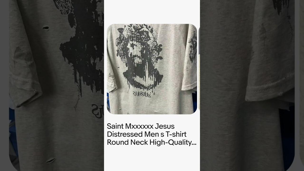 Saint Mxxxxxx Jesus Distressed Men's T-shirt Round Neck High-Quality Streetwear